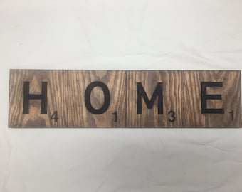 Big large scrabble tiles wall decor HOME engraved accents walnut