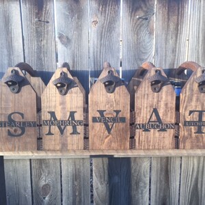 5 Personalized groomsmen wedding gift Rustic 6-pack beer bottle carrier 12 oz longnecks wood six pack homebrew tote new birthday fathers day