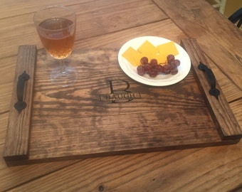 Rustic personalized reclaimed wood engraved serving tray Valentines wedding gift mothers day birthday anniversary party favor