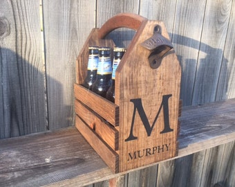 Personalized Rustic 6-pack beer bottle carrier 12 oz longnecks wood homebrew tote new gift wedding groomsman birthday fathers day