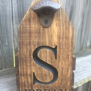 Personalized Engraved beer carrier tote with initial and name below included bottle opener and 6 slots great Groomsman&#39;s gift birthday