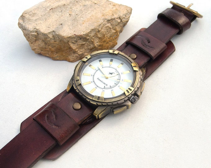Mens Leather Wrist Watch Army Military Style Round Dial Etsy