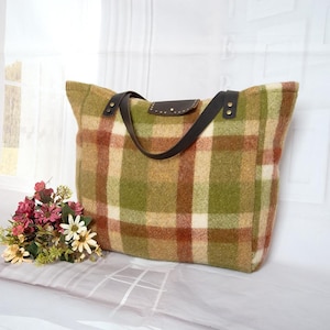 Grand sac fourre-tout en laine, grand sac à bandoulière en laine, sac à bandoulière multicolore de style écossais, cabas, sac de voyage