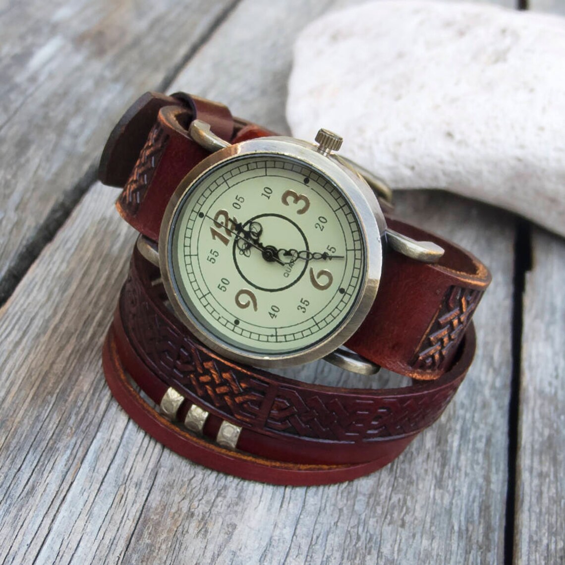 Women Leather Cuff Watch Wrap Around Watch Women Leather Etsy