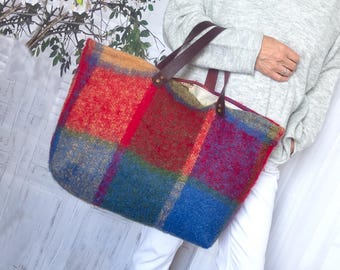Scottish Style Large Wool handbag, Scottish tartan travel bag