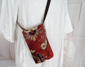 Silk Carpet smartphone bag, Velvet Rug mobile bag, Passport bag, Boho small Travel bag