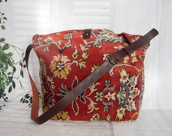 Women's crossbody carpet bag, Floral rug shoulder bag,