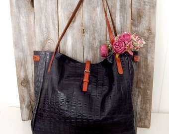 Leather large tote bag, Large leather shoulder bag, Handbag, Shopper bag, Weekender, Travel bag, Big bohemian tote bag