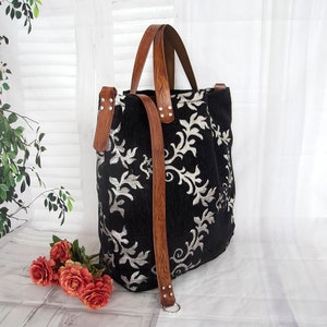 Black French tapestry bag, Large French floral tote bag, Tapestry soulder bag, Floral gobelin weekender bag image 2