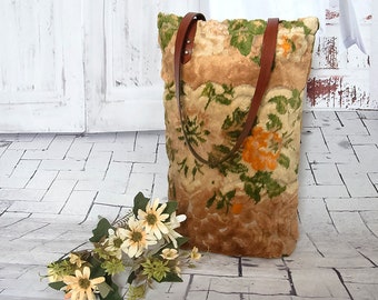 Carpet tote bag, Bucket style  carpet bag, Floral patterned silk carpet bag, Boho floral carpet shoulder bag, Velvet floral rug bag,