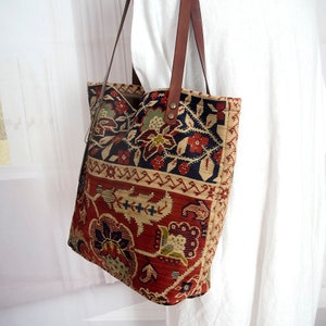 Silk carpet shoulder bag, Floral gypsy tote bag, Floral silk rug shoulder bag, Let life surprise you, Weekender, Traveller image 6