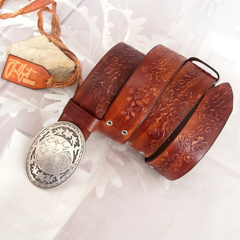 Brown Leather Western Belt, Unisex Western Leather Belt With