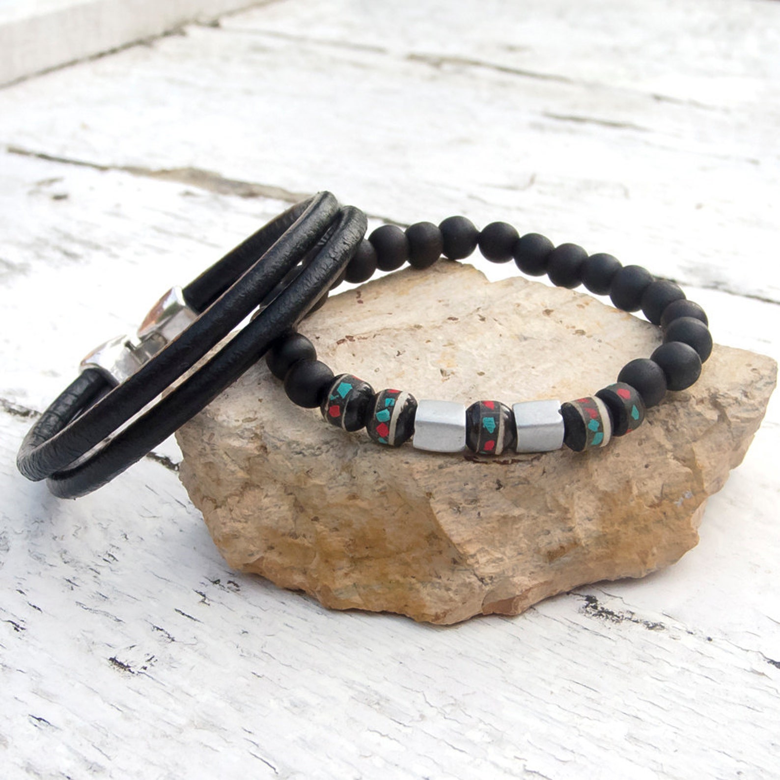 Mens Leather Bracelet Ethnic Bracelet Tribal Bracelet Mens Etsy