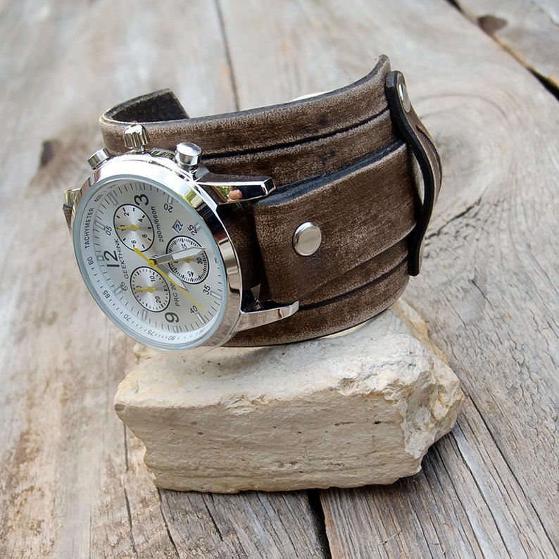 Mens Leather watch Antique brown rustic leather Wrist Watch Etsy