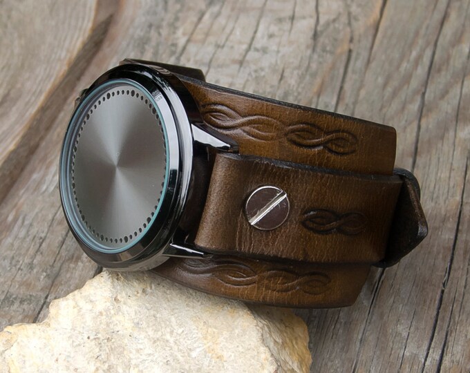 Mens Leather Watch Men Leather Cuff Watch Infinity Cuff Etsy