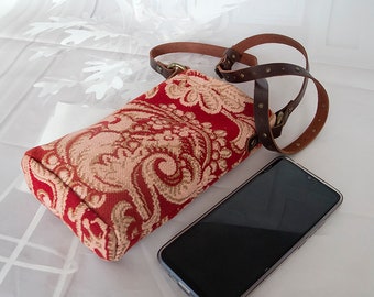 Baroque smartphone carpet bag, Baroque tapestry passport  bag, Small Crossbody rug bag, Boho small Travel bag