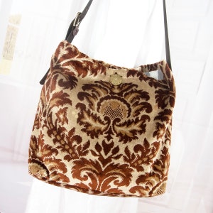 Baroque pattern carpet bag, Shoulder silk carpet bag, Brown floral crossbody carpet bag image 2