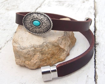 Buffalo leather cuff bracelet,  Men Concho leather bracelet, Native America concho rivet, Leather bracelet