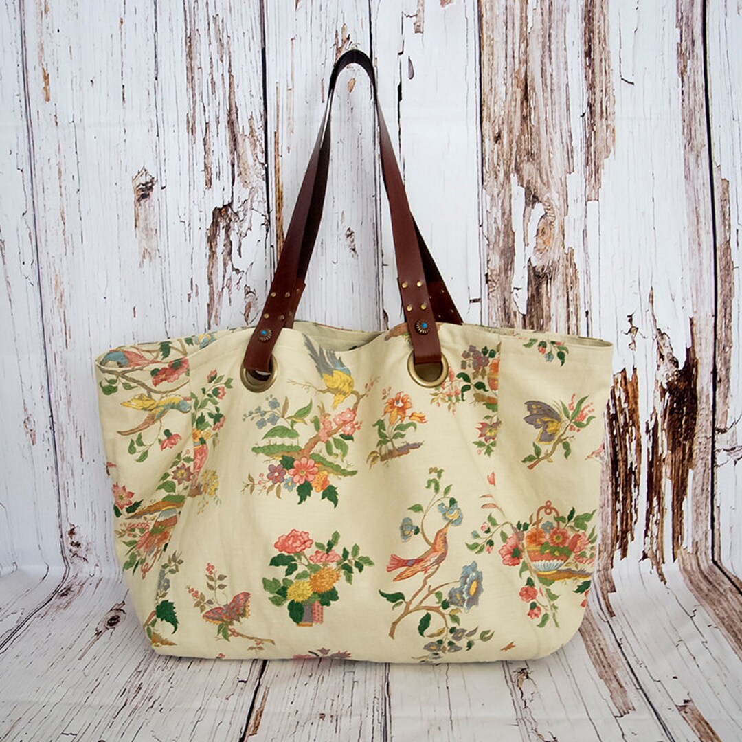 Vintage Canvas Tote Bag Flower and Bird Canvas Shoulder Bag Beach Bag Weekender Etsy Ireland