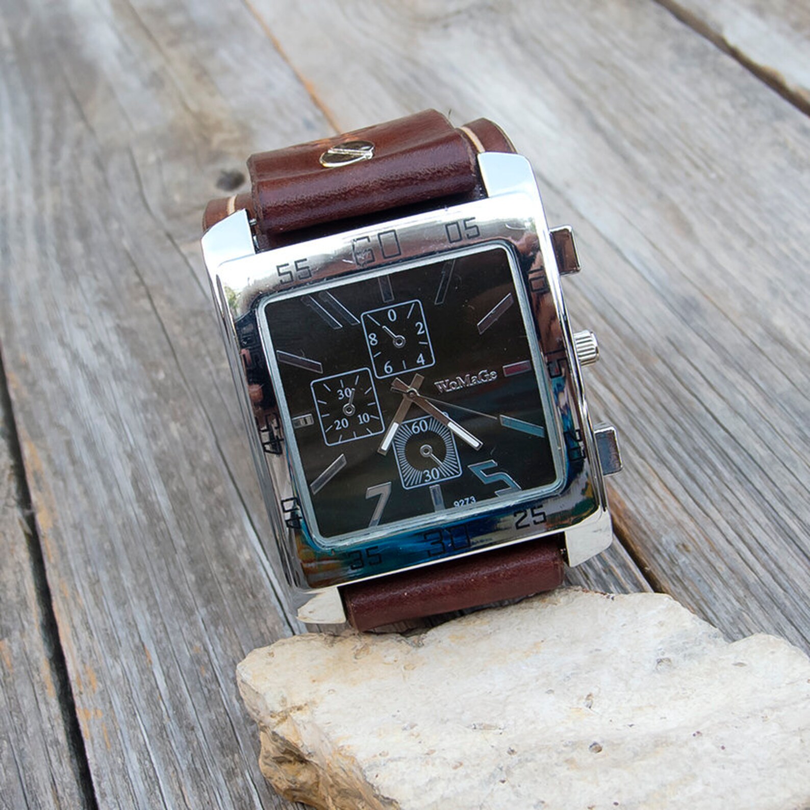 Dark Brown Leather Watch Men's Leather Cuff Watch Brown Etsy
