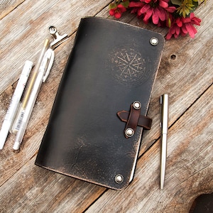 Dark brown Leather Journal, Leather ring binder notebook, Refillable, Ring binder traveler&#39;s journal, Travel around the world