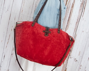 Large tote bag, Boho Crossbody bag, Big Dark red Everyday bag, Shopper, Weekender, Travel, Velvet Shoulder bag