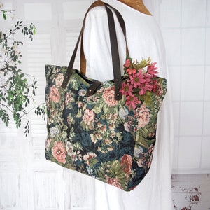 Große Vintage Rose Gobelin Tasche, Strandtasche, Gobelin Tasche, Hippie Tasche, Schultertasche, Weekender, Reisetasche