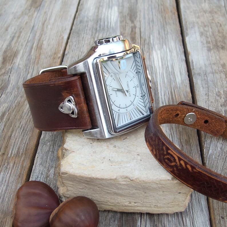 Men's Leather Watch Righthand Wrist Watch Brown Etsy