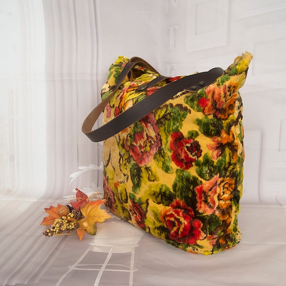 Velvet Carpet Tote Bag Baroque Style Rug Bag Boho Shoulder