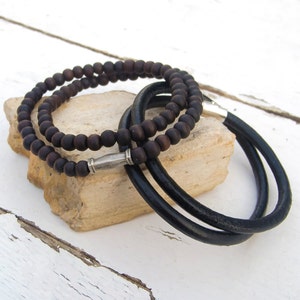 Mens leather bracelet, Mens prayer beads bracelet, Mala style, Hippie, Bracelet set