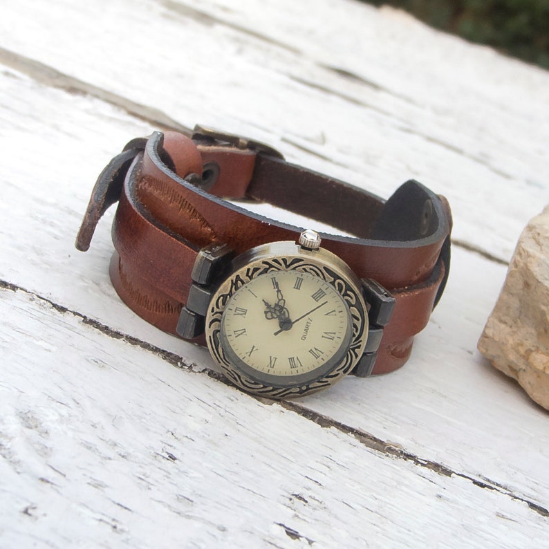 Women's Leather Cuff Watch Women Wrist Watch Leather Etsy