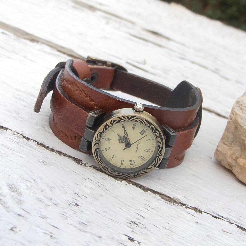Women's Leather Cuff Watch Women Wrist Watch Leather Etsy