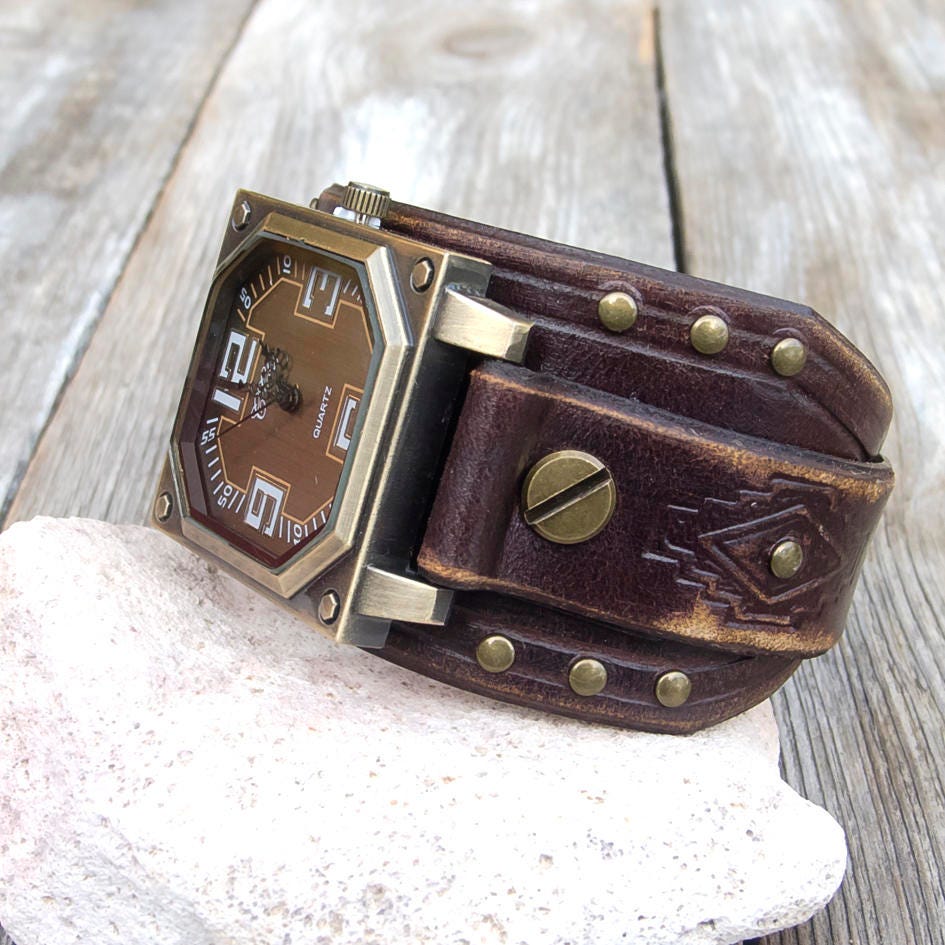 Vintage Womens Watch, Steampunk Watch, Leather Cuff Watch, Bracelet Watch