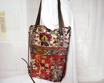 Borsa per tappeti con motivo persiano, borsa per tappeti in velluto vintage, borsa a tracolla con tappeti floreali persiani