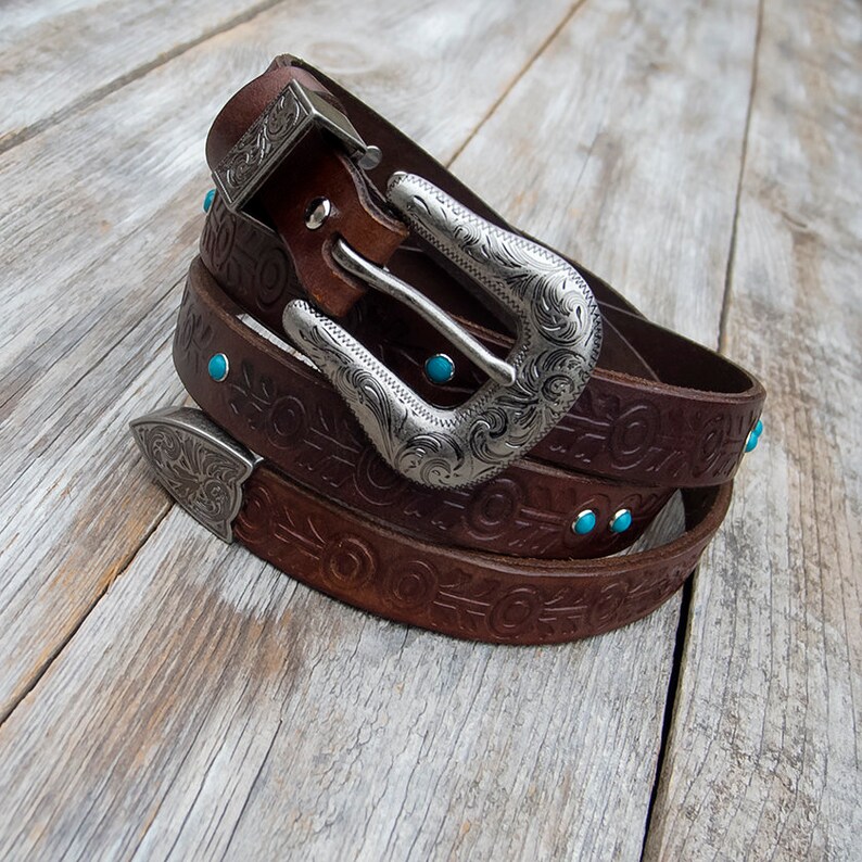 womens tooled leather belt