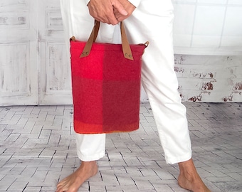 Bohemian wool blanket handbag bag,  Everyday wool shoulder bag, Wool plaid bag