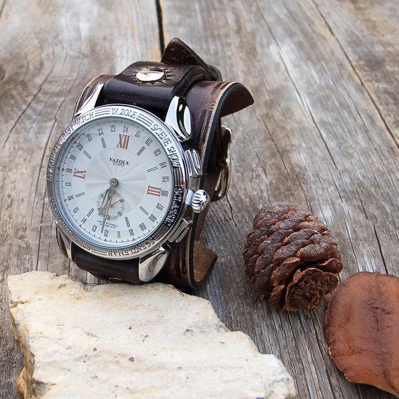 Mens Leather Cuff Watch Wrist Watches for Men Dark Etsy