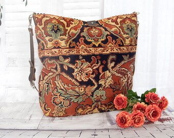 Large Persian patterned carpet crossbody bag, Persian carpet shoulder bag, Persian rug bag, Shopper, Weekender, Travel bag