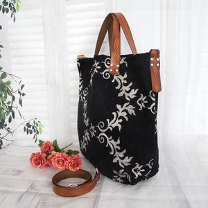 Black French tapestry bag, Large French floral tote bag, Tapestry soulder bag, Floral gobelin weekender bag image 4