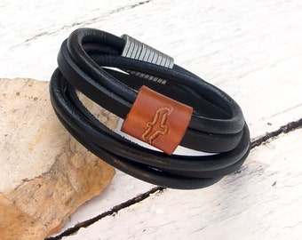 Men's Leather bracelet, Black leather bracelet, Mens multi strand bracelet, Wrap around leather bracelet for men