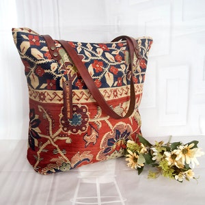 Silk carpet shoulder bag, Floral gypsy tote bag, Floral silk rug shoulder bag, Let life surprise you, Weekender, Traveller image 1