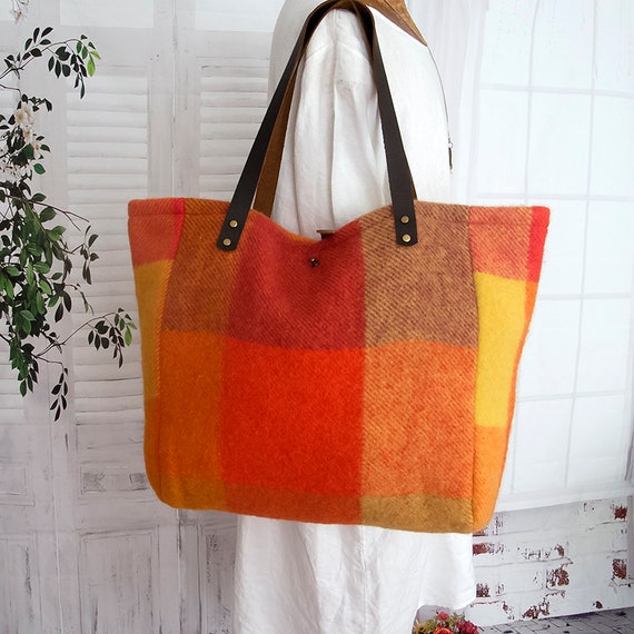 Large Wool Tote Bag From Vintage Textile Weekender Bag in Colors of the Sun Everyday Wool Shoulder Bag Travel Boho Chic Wool Bag Etsy