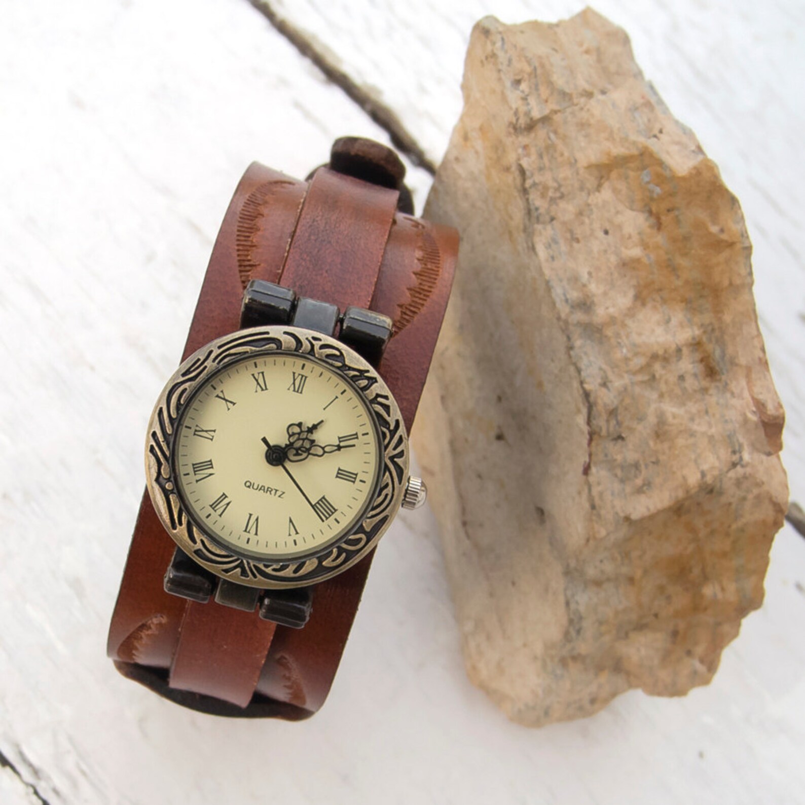 Women's Leather Cuff Watch Women Wrist Watch Leather Etsy