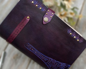 Traveler's leather journal, Leather journal, Leather notebook, Refillable,  "From Paris with love"