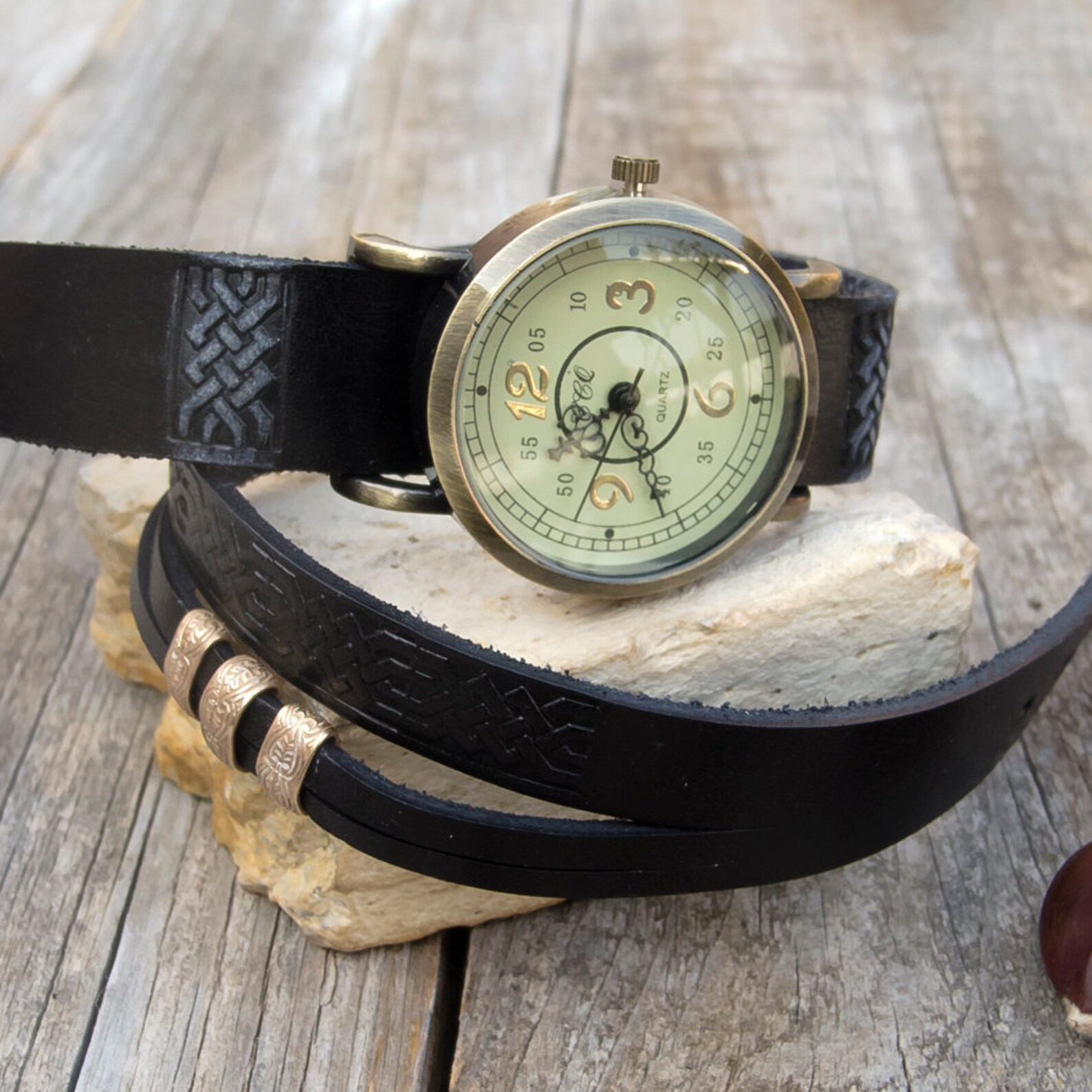 Women Leather Cuff Watch Wrap Around Watch Women Leather Etsy