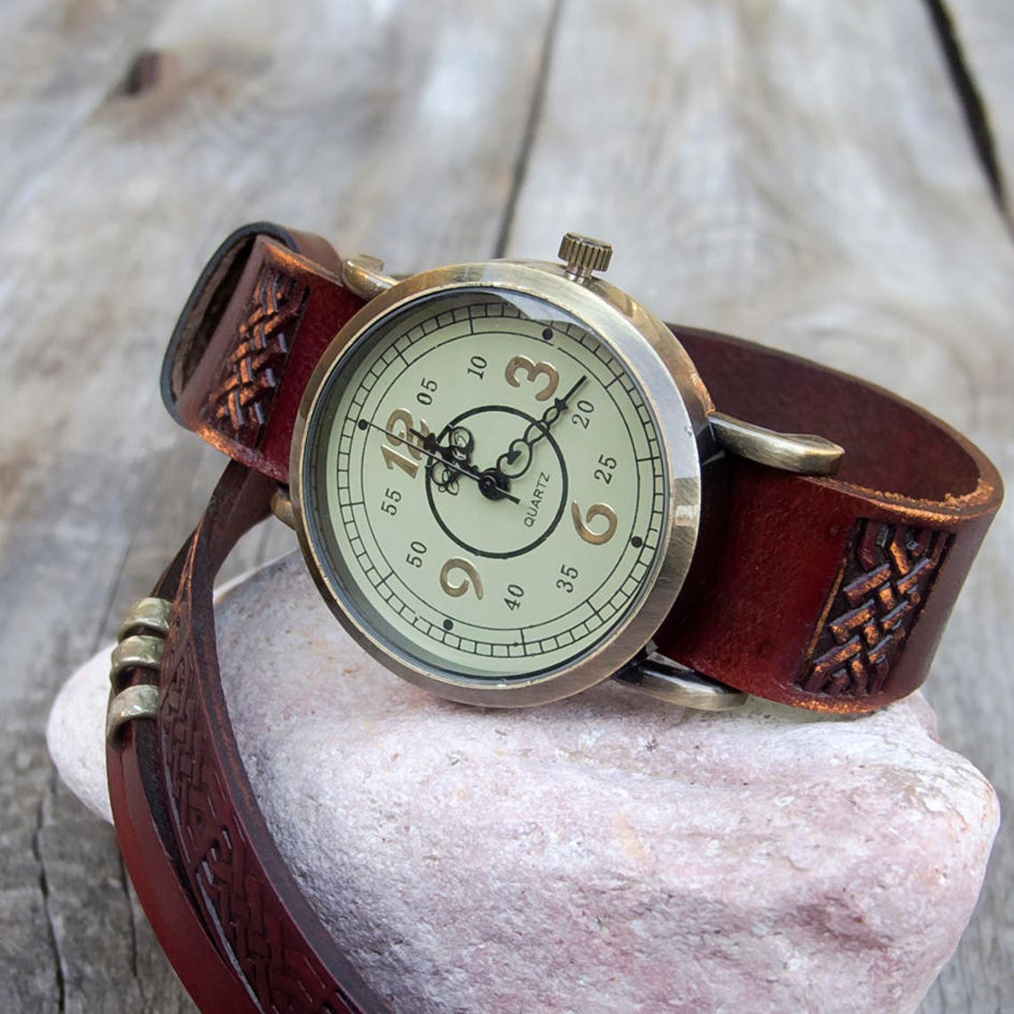 Women Leather Cuff Watch Wrap Around Watch Women Leather Etsy