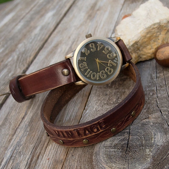 Armbanduhren Frauen Rustikale Lederuhr Vintage Braun Leder Etsy