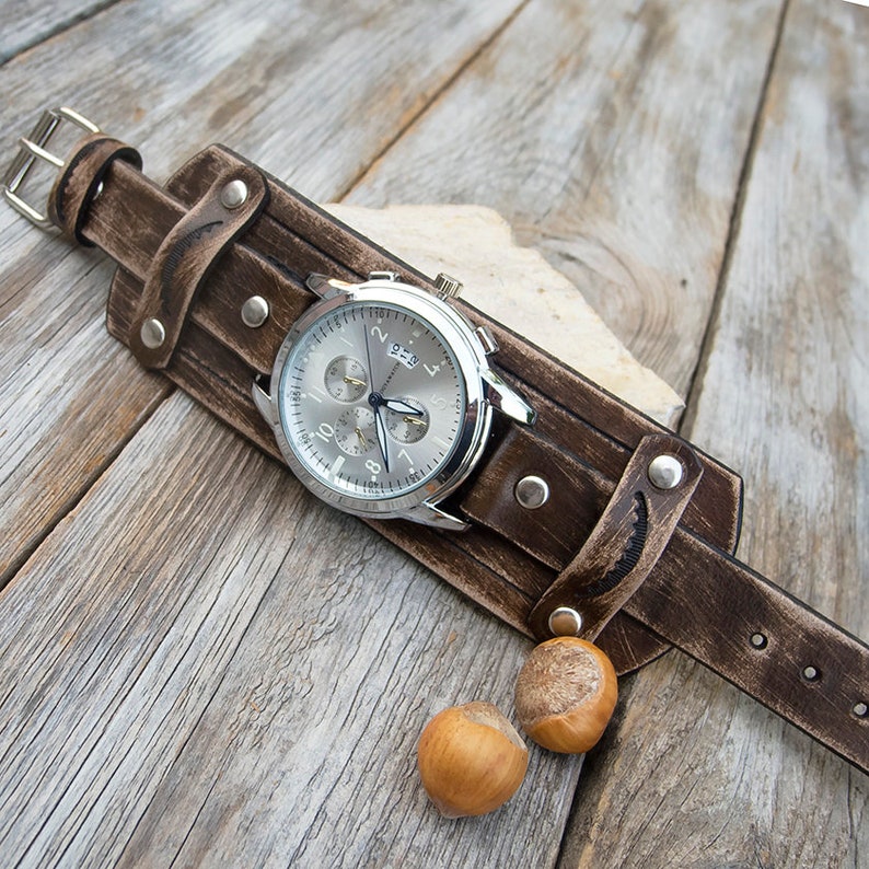 Mens Leather watch Antique brown rustic leather Wrist Watch | Etsy