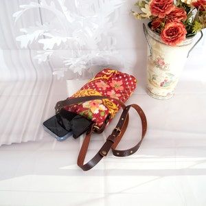 Carpet smartphone bag, Crossbody small carpet bag, Mobile rug bag,  Passport velvet rug bag, Floral pattern carpet bag