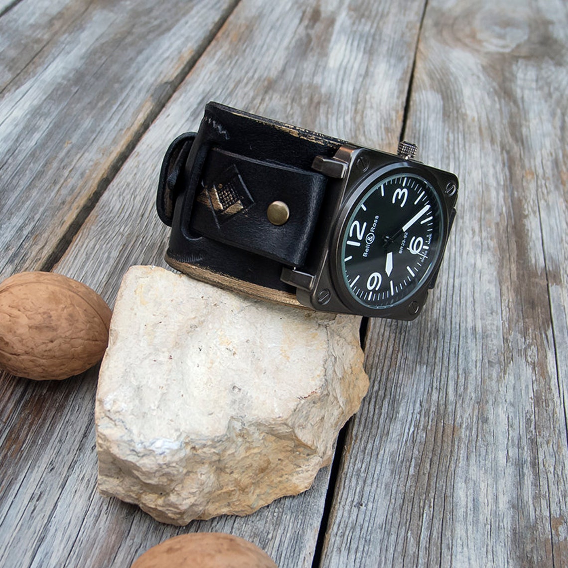 Leather Watch Mens Leather Cuff Watch Military Sport Black Etsy Canada
